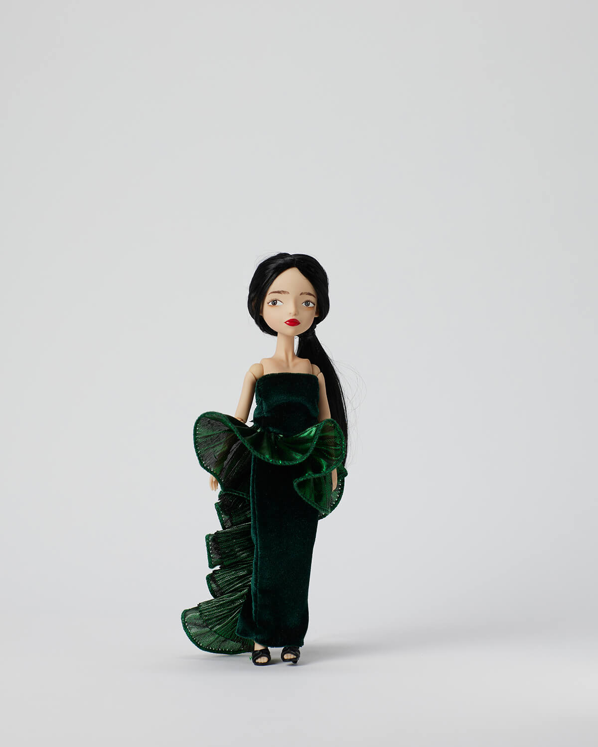 Ning Lau Handmade Doll - Green Ruffle Tail Dress