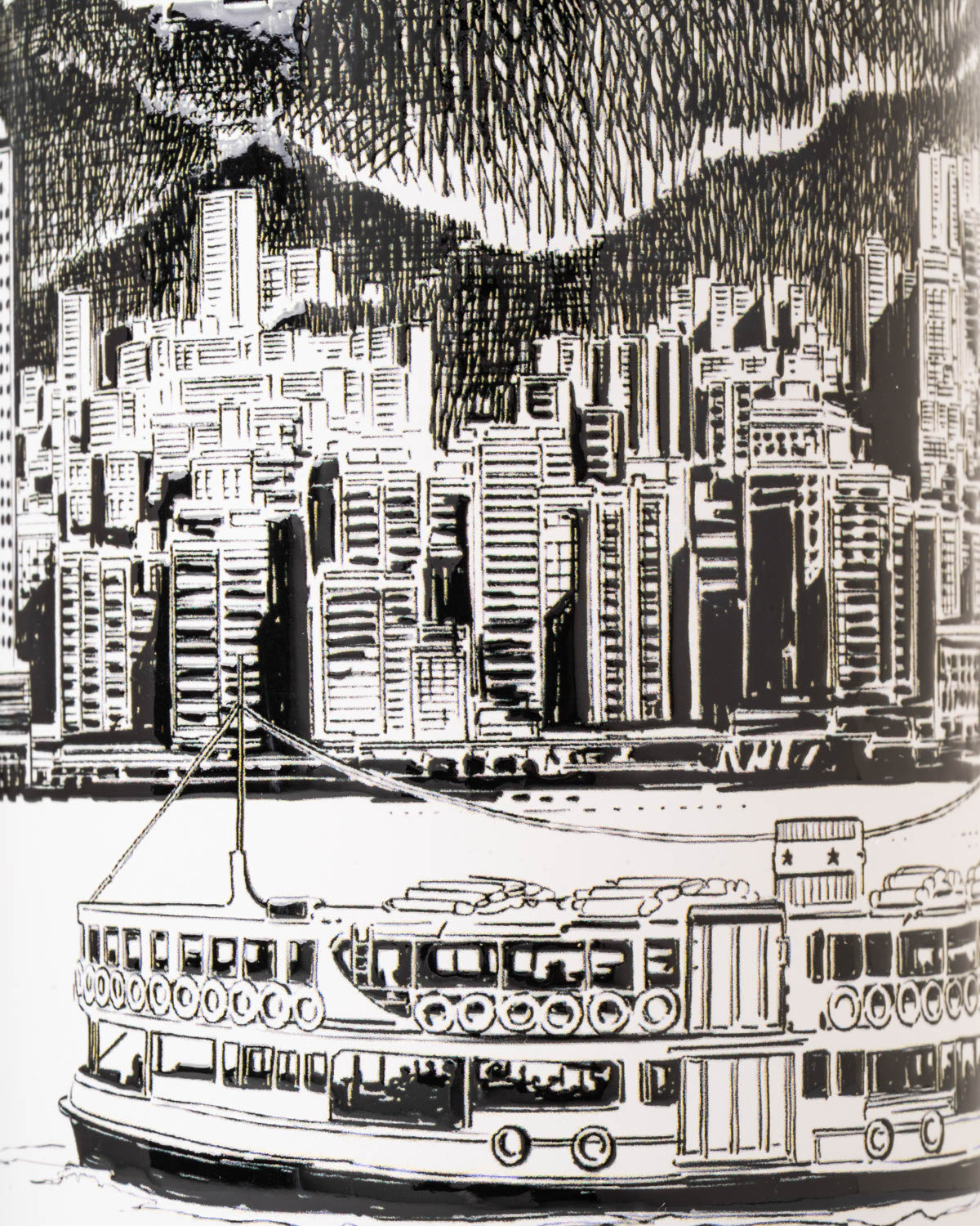 CAMEL, 450ML GLASS VACUUM FLASK "NOSTALGIA HK - HARBOUR AND FERRY" DESIGNED BY JERRY CHO, 香港懷舊之情系列 - '海港與小輪' by Jerry Cho, large