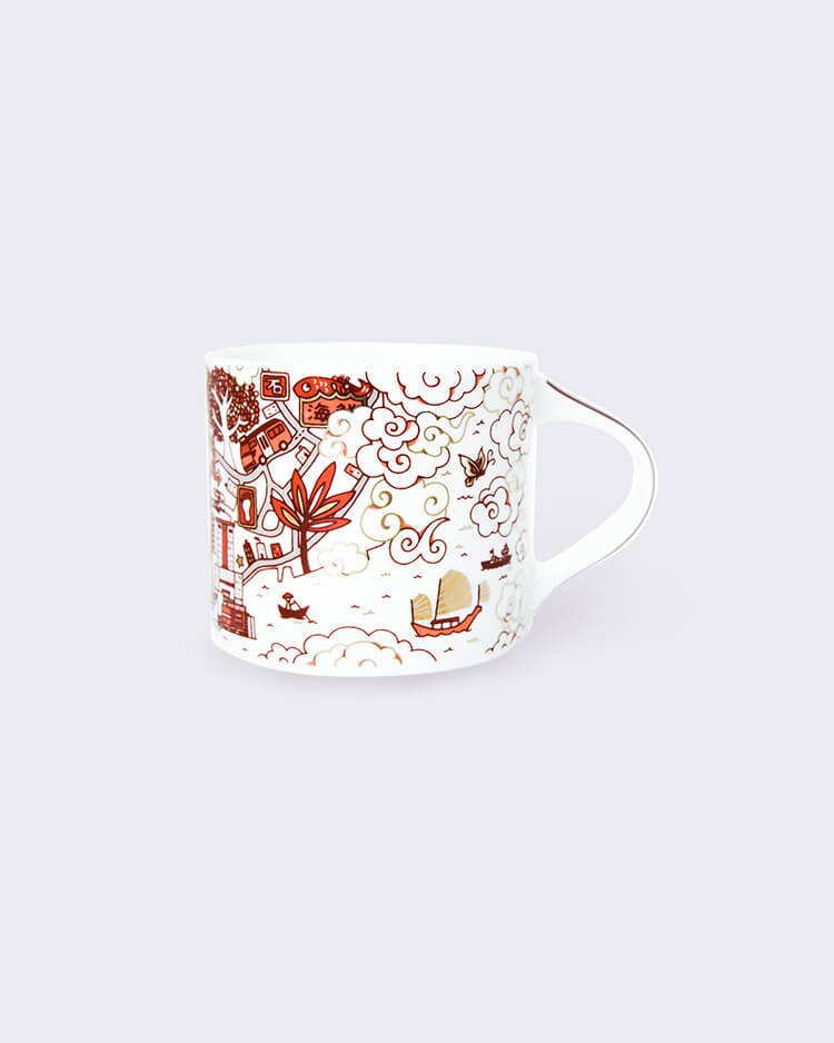 Faux Kowloon Willow Festive Mug - Red & Gold 