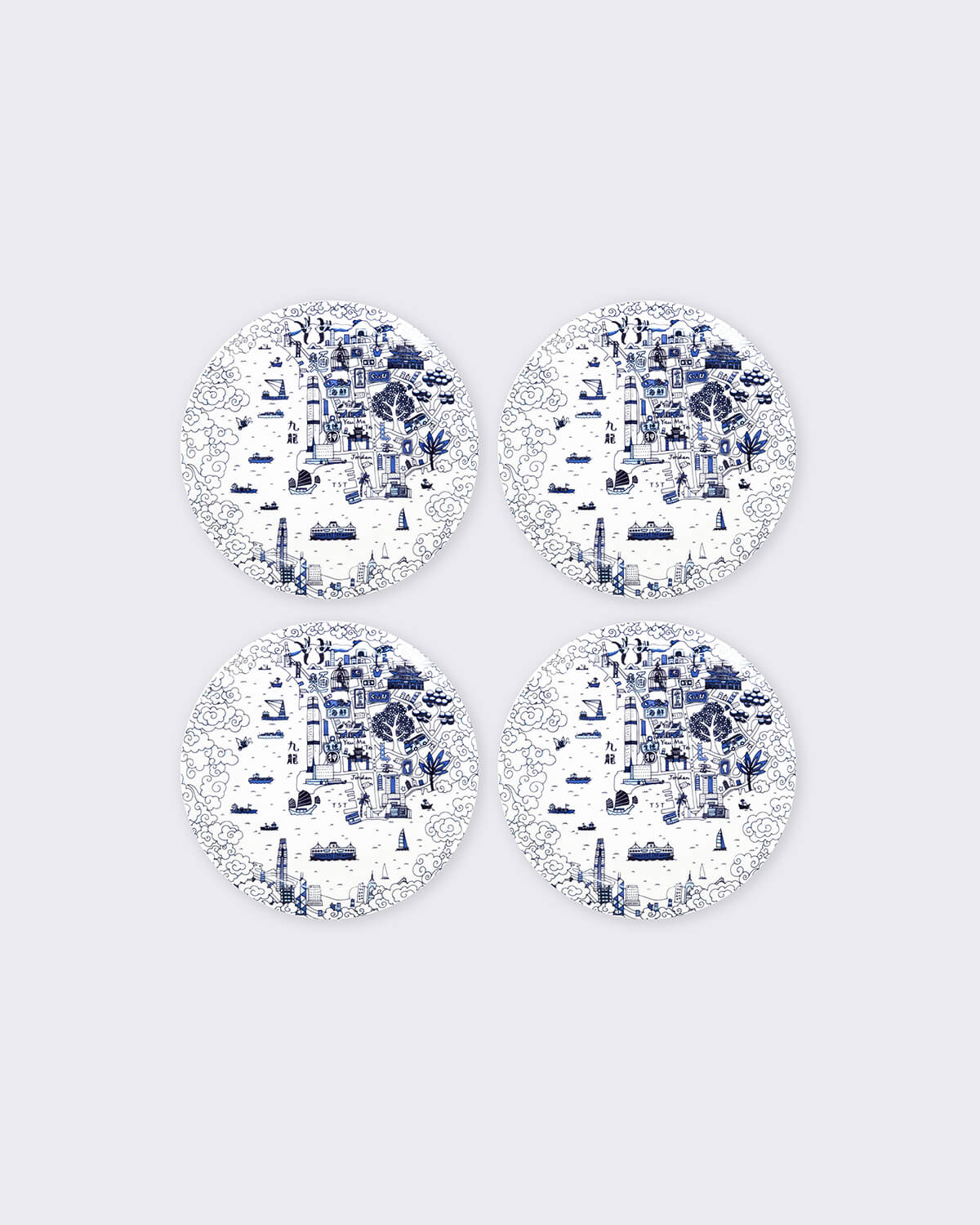 Faux - Kowloon Willow 10.5" Dinner Plates (Set of 4) - Blue