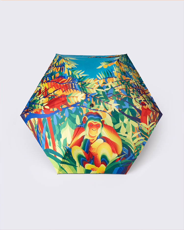 Ay-O 'Thinking Rainbow Monkey in Rousseau's Forest' Compact Umbrella