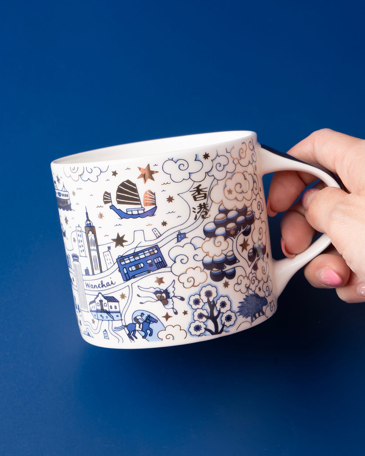 Faux - Hong Kong Willow Festive Mug - Blue & Silver 