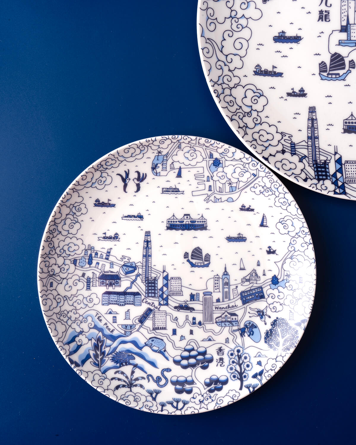 Faux - 九龍傳統圖案（Willow）8寸前菜碟（一套4件）- 藍色
