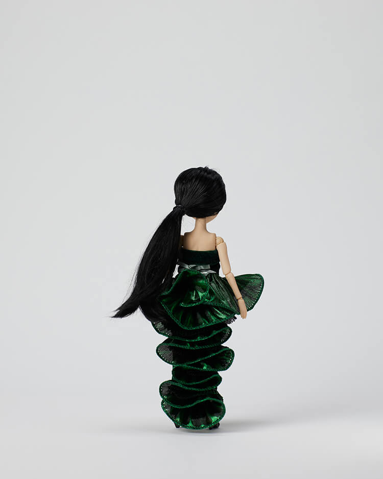 Ning Lau Handmade Doll - Green Ruffle Tail Dress